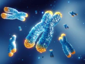 blueish chromosome with telomere in orange | Image credit: ©nobeastsofriend stock.adobe.com