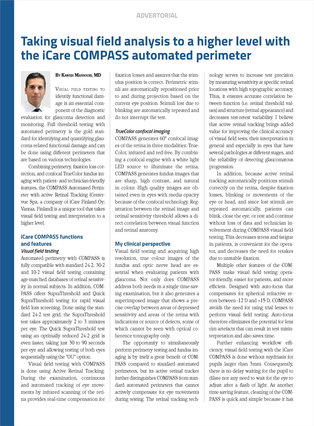 Taking Visual Field Analysis to a Higher Level with the iCare COMPASS Automated Perimeter
