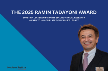 Photo of Prof Ramin Tadayoni courtesy EURETINA. Text reads, "The 2025 Ramin Tadayoni Award: EURETINA Leadership grants second annual research award to honour late colleague’s legacy." Image created with Canva.