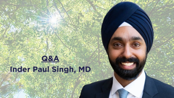 A photo of Inder Paul Singh, MD, on a background made from leaves. The text indicates it is a Q&A article. Concept image for Academy Technician Training Platform and American Academy of Ophthalmology 2025 meeting.