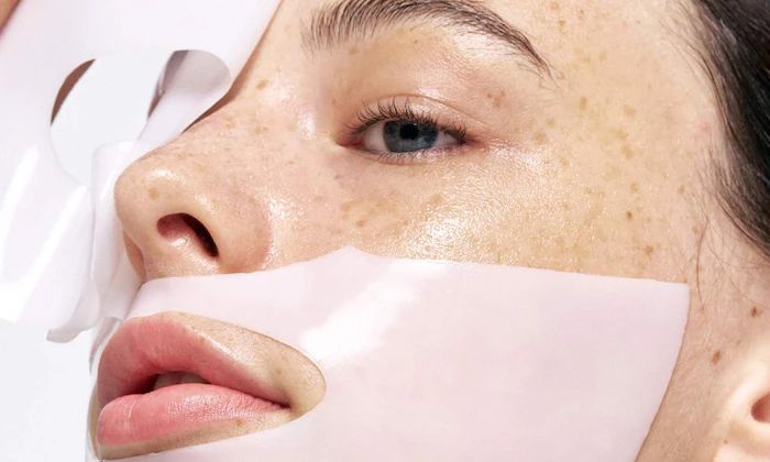 Biodance face mask on woman's face