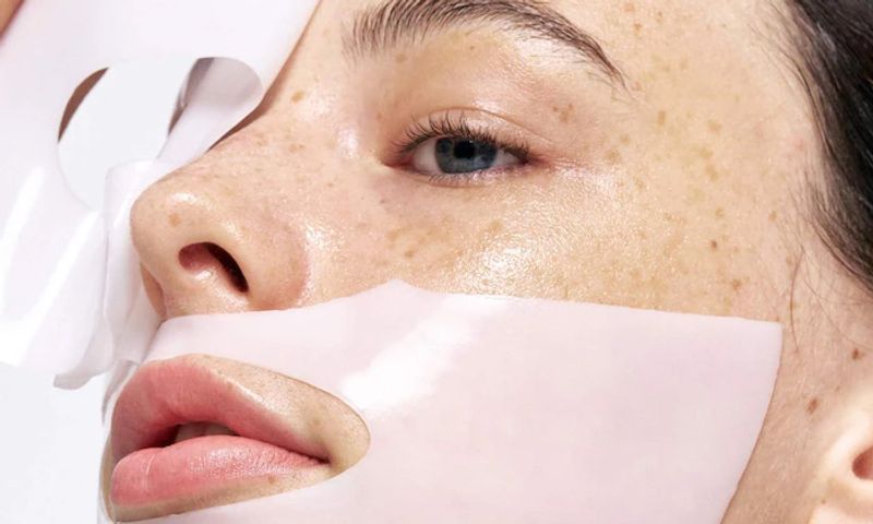 Biodance face mask on woman's face