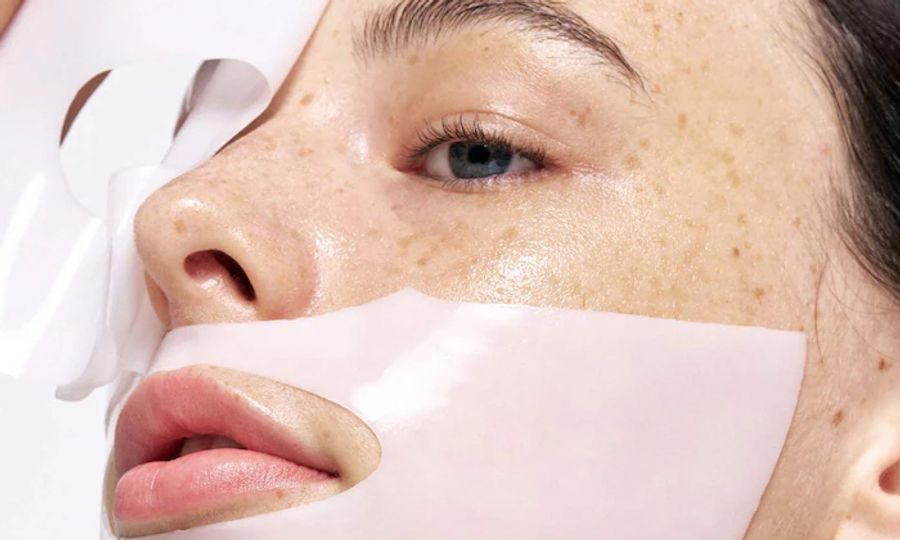 Biodance face mask on woman's face