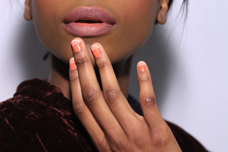 A model poses wearing essie polishes for Rebecca Minkoff Spring 2016 in New York City on February 13, 2016. 