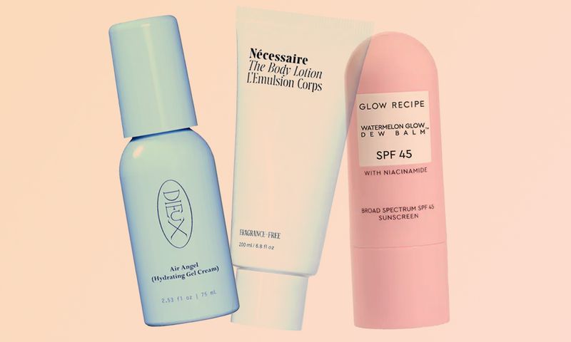 skincare products on a pastel background
