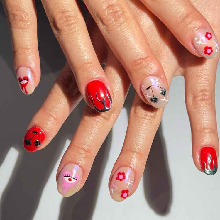 Graphic Red Nails