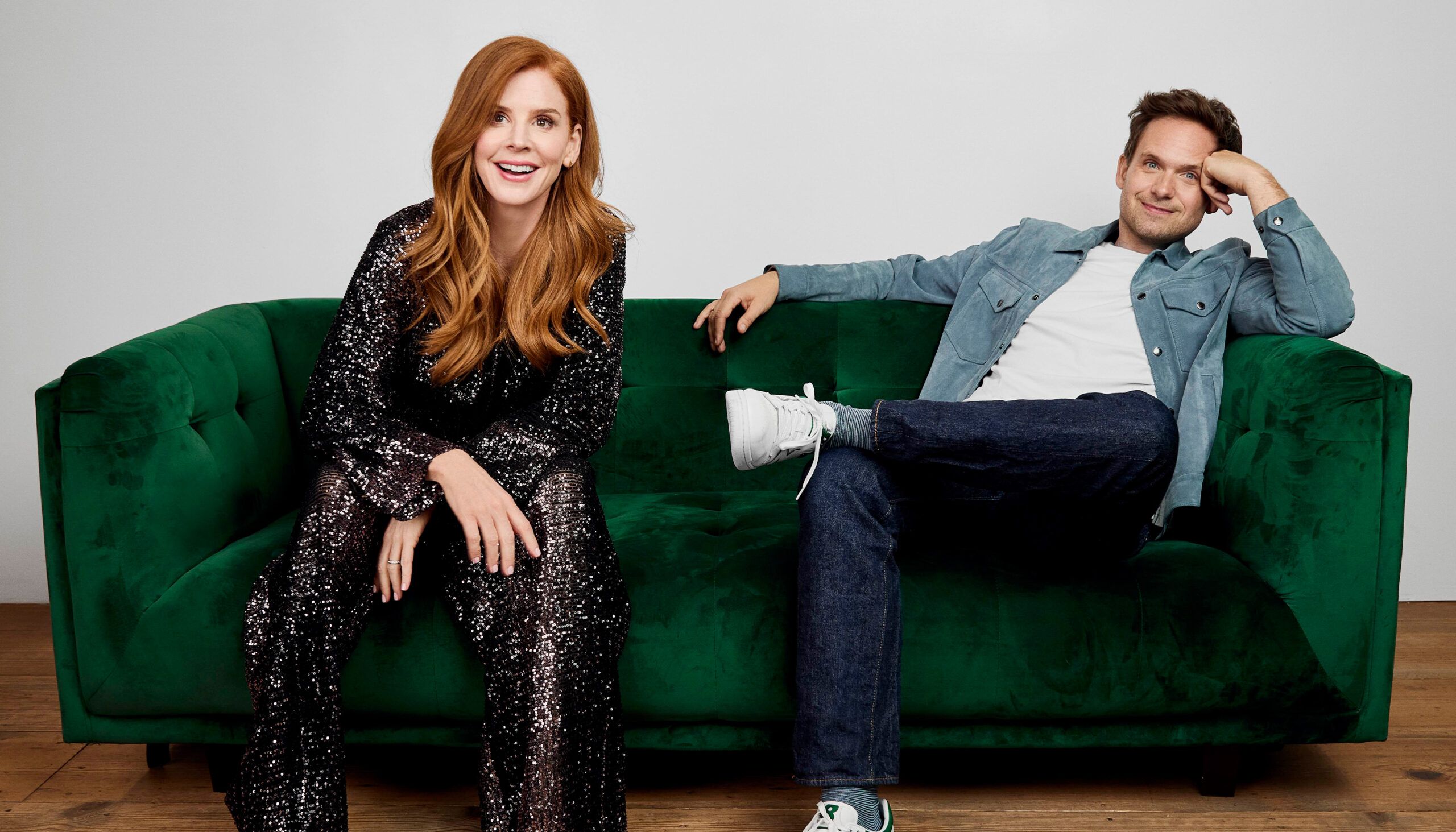 Sarah Rafferty and Patrick J. Abrams for Suits Rewatch Podcast Sidebar