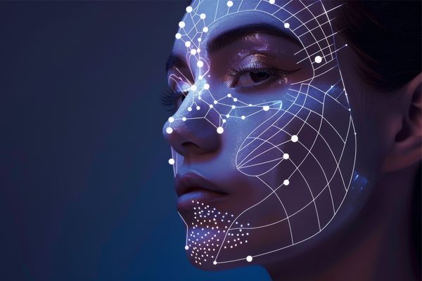 futuristic woman with laser dots on face