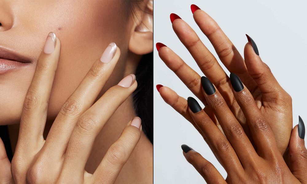 side by side image of manicured hands