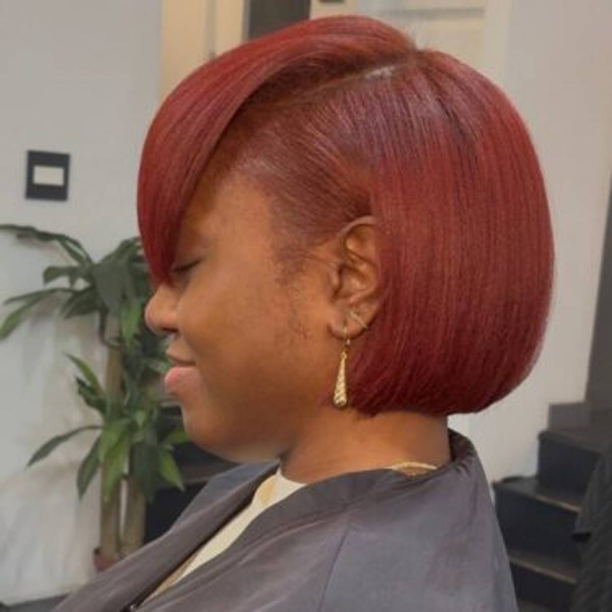 Cherry red bob haircut