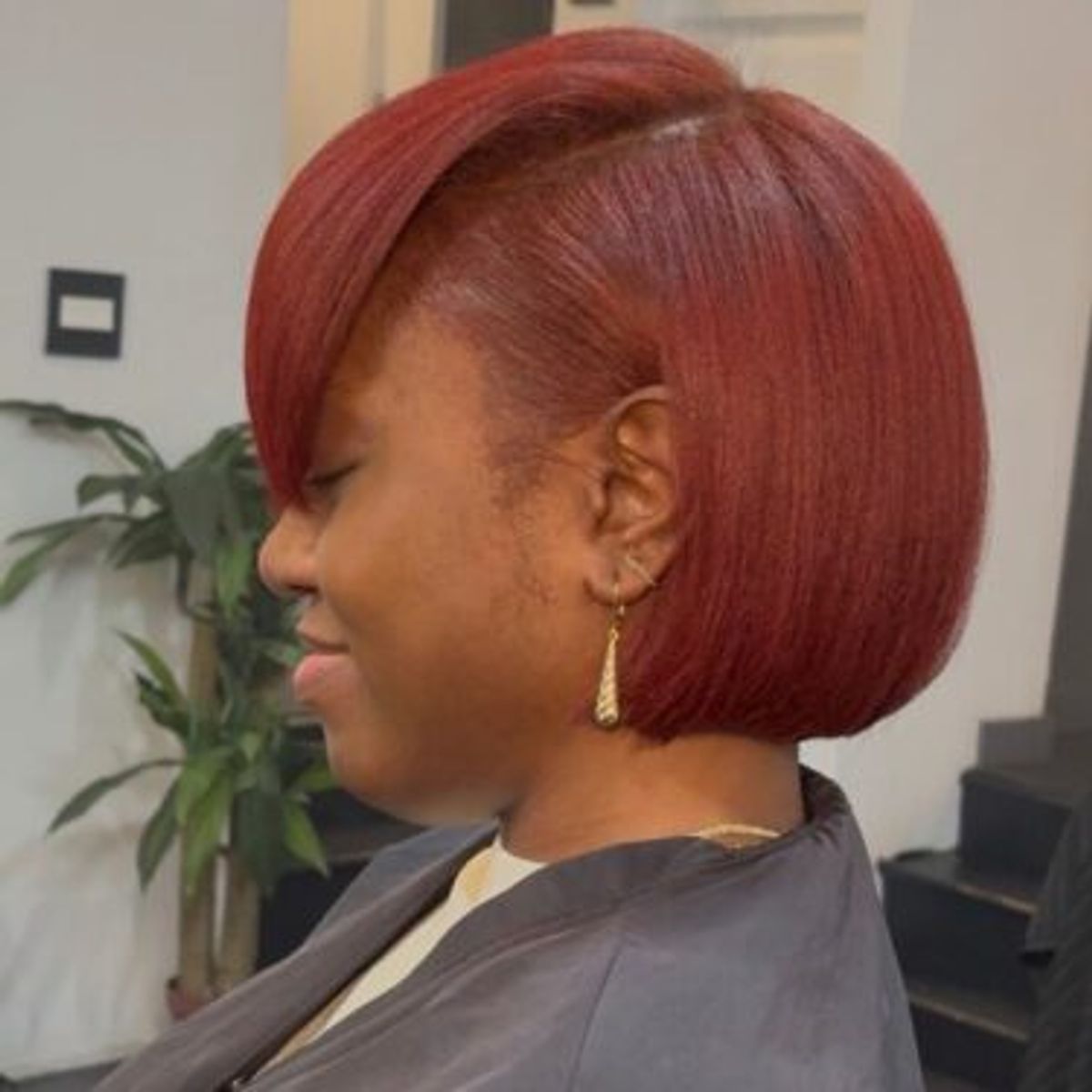 Cherry red bob haircut