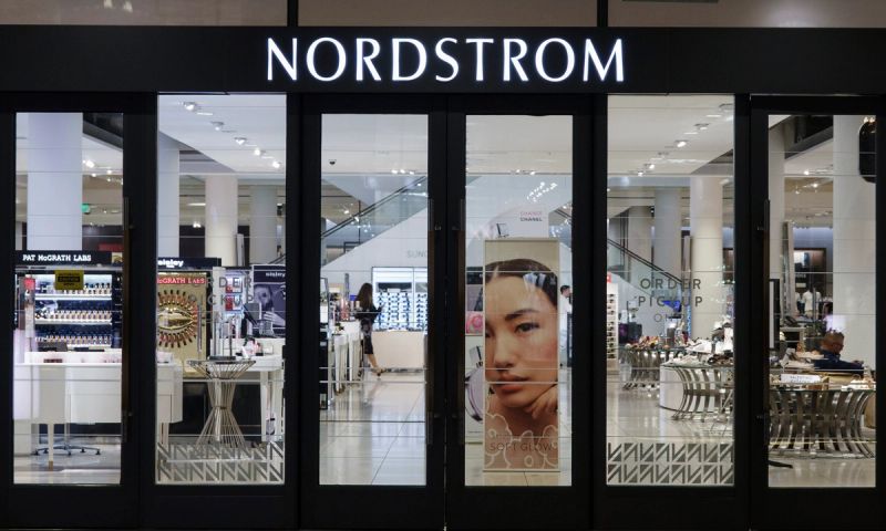 A Nordstrom logo is displayed at their department store at the Westfield UTC shopping center on May 1, 2025 in San Diego, California.
