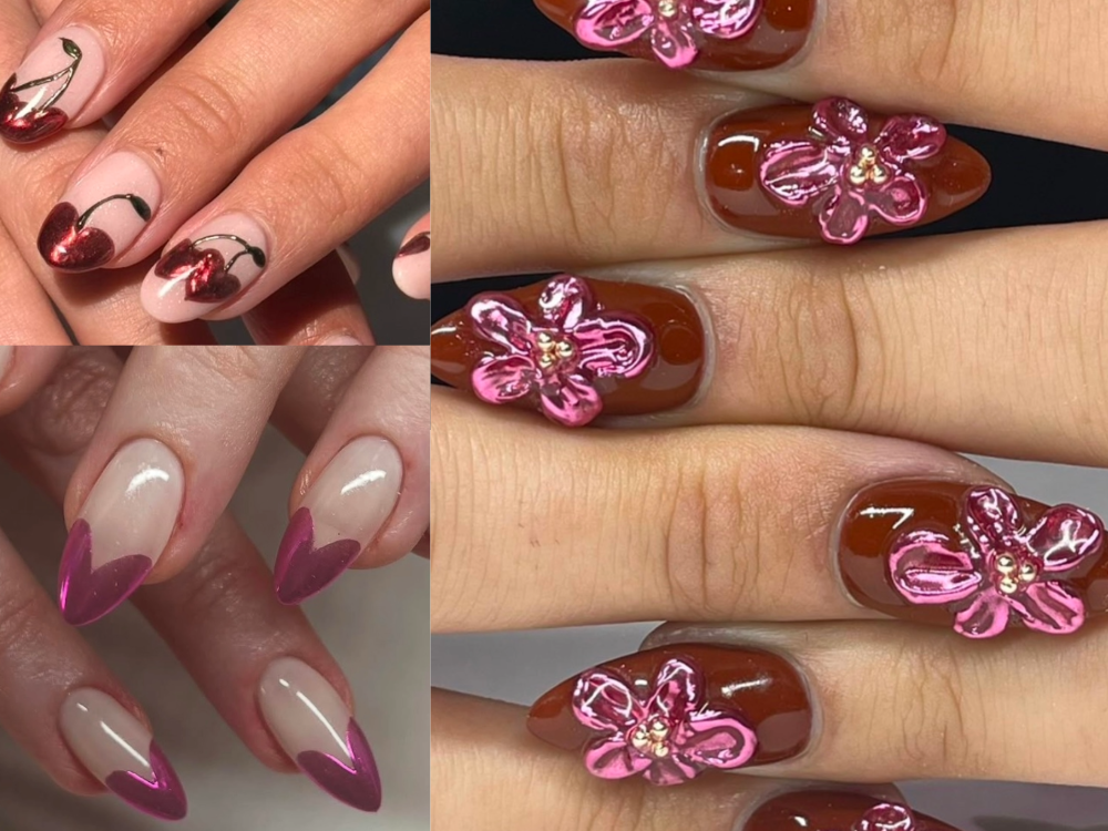 valentines day chrome nails