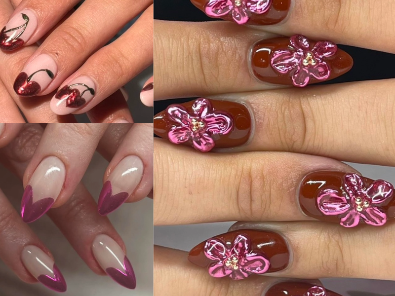 valentines day chrome nails