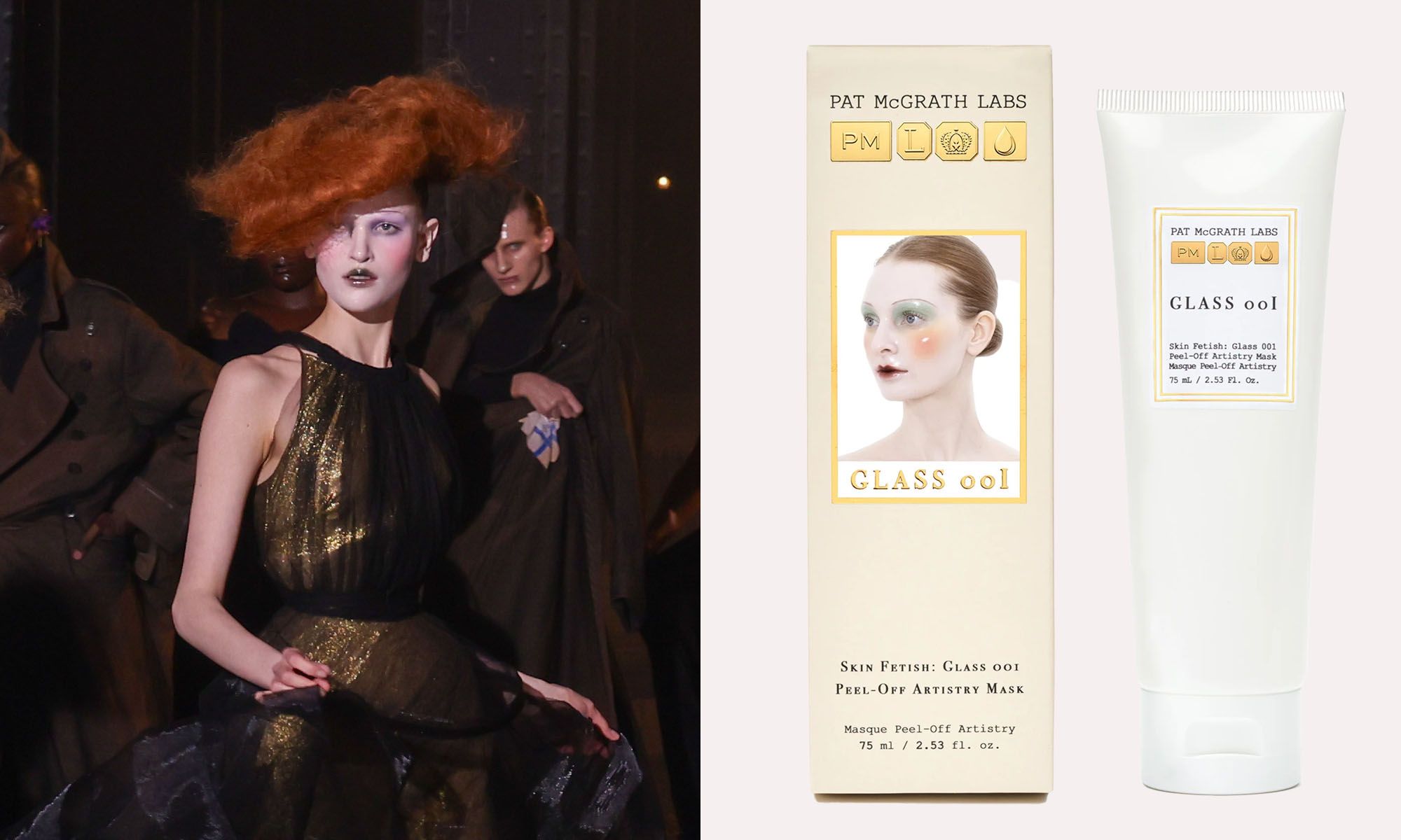 A model walks the runway during the Maison Margiela Haute Couture Spring/Summer 2024 and Pat McGrath Labs Skin Fetish: Glass 001 Artistry Mask