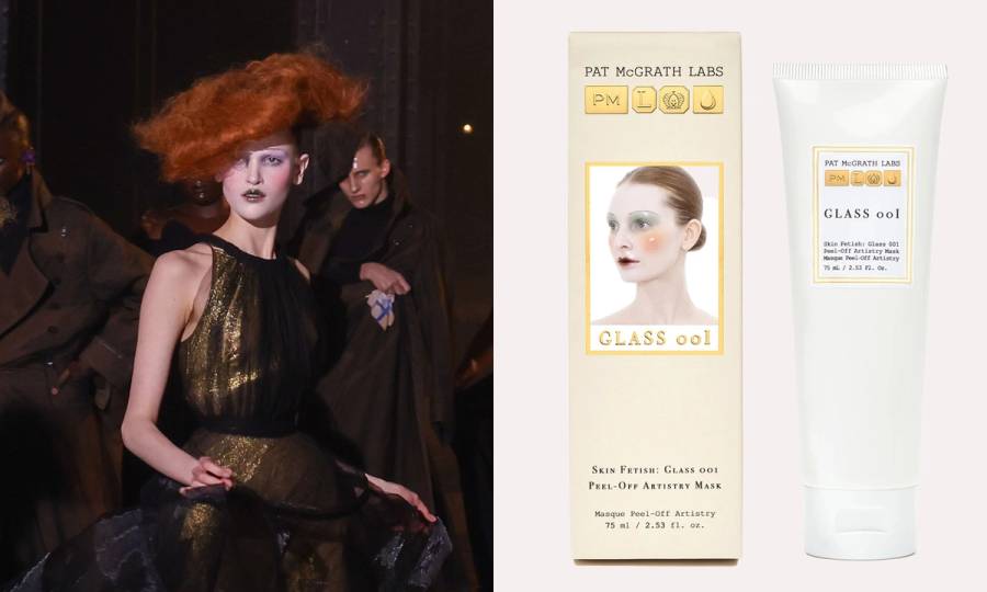 A model walks the runway during the Maison Margiela Haute Couture Spring/Summer 2024 and Pat McGrath Labs Skin Fetish: Glass 001 Artistry Mask