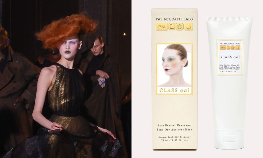 A model walks the runway during the Maison Margiela Haute Couture Spring/Summer 2024 and Pat McGrath Labs Skin Fetish: Glass 001 Artistry Mask