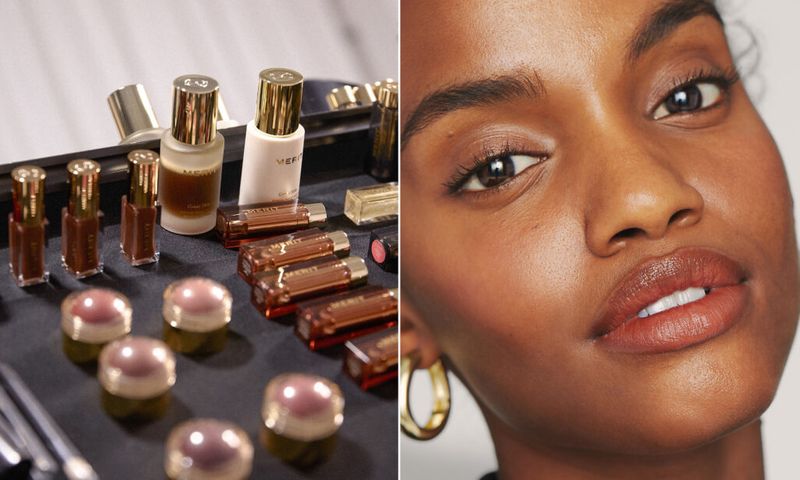 merit beauty products and model shot