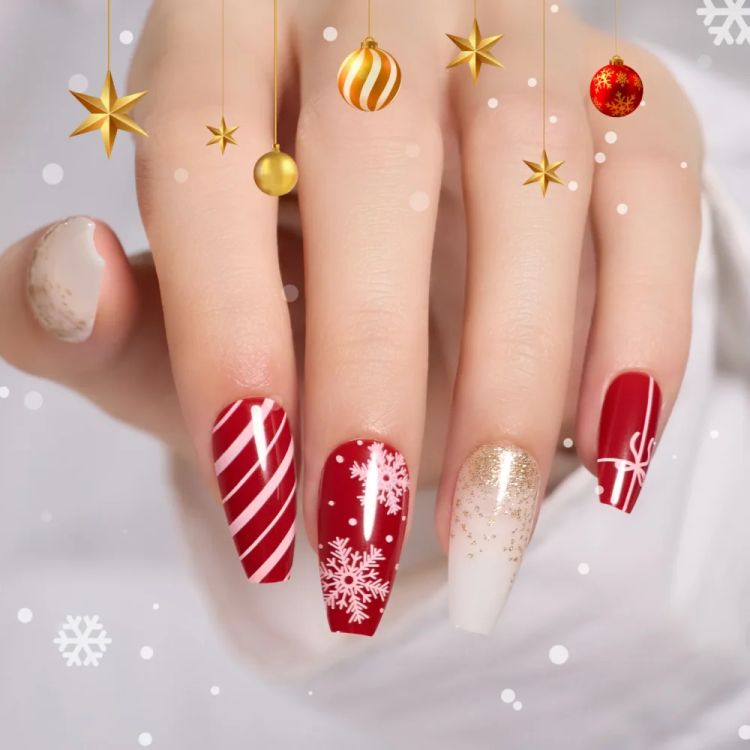 Beetles Gel Press-on Nails in Jingle Bells ($14)