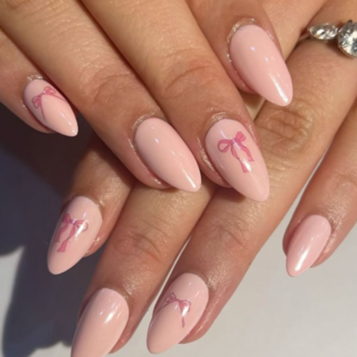 baby pink baby bow nails