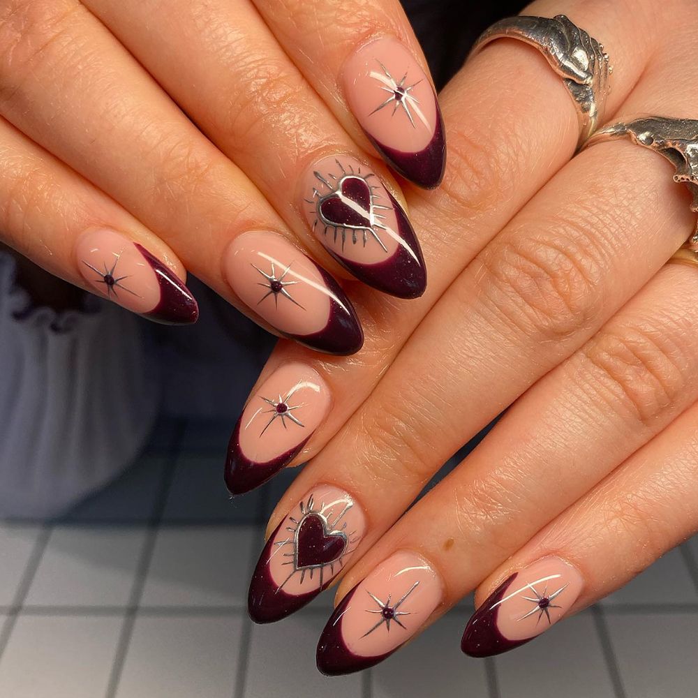 Dark Hearts French Manicure