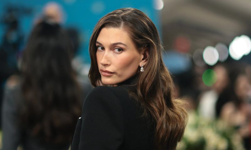Hailey Bieber attends the 2025 Met Gala Celebrating "Superfine: Tailoring Black Style" at Metropolitan Museum of Art on May 05, 2025 in New York City.