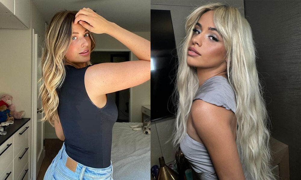 side by side images of women with long wavy hair