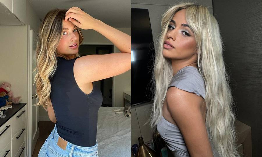 side by side images of women with long wavy hair