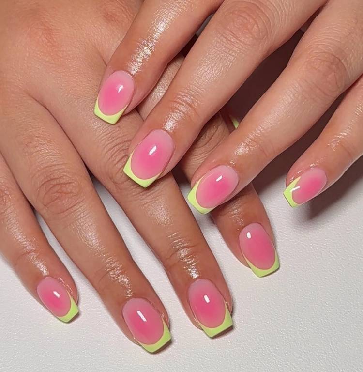 watermelon square french manicure