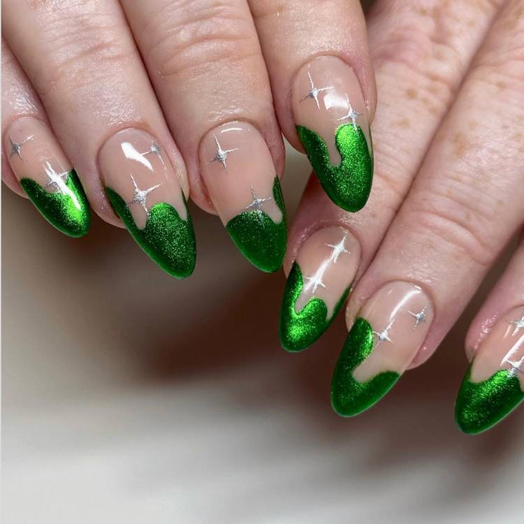 Frosted Green Chrome Tips