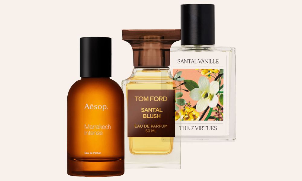 various bottles of sandalwood fragrances