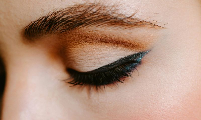 close up of woman's closed eye with black eyeliner