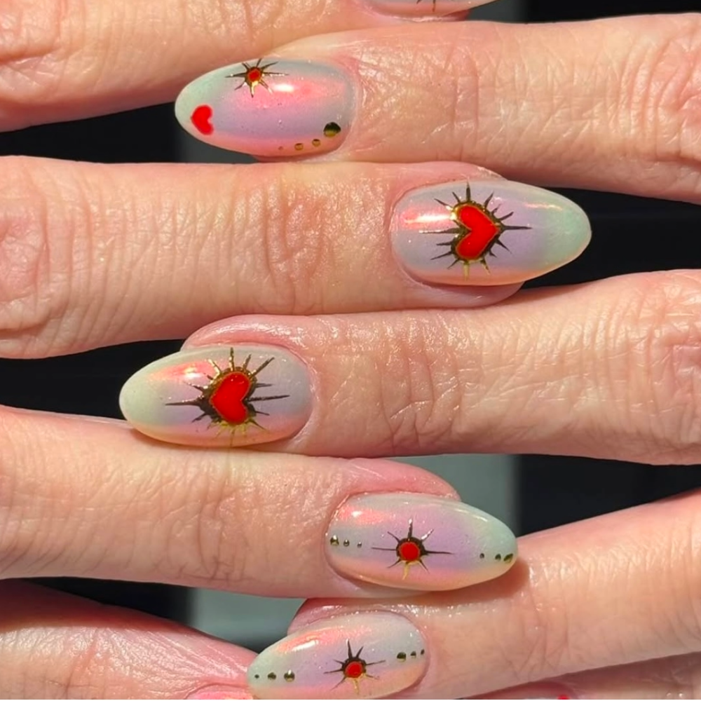 Sacred Heart Chrome Nails