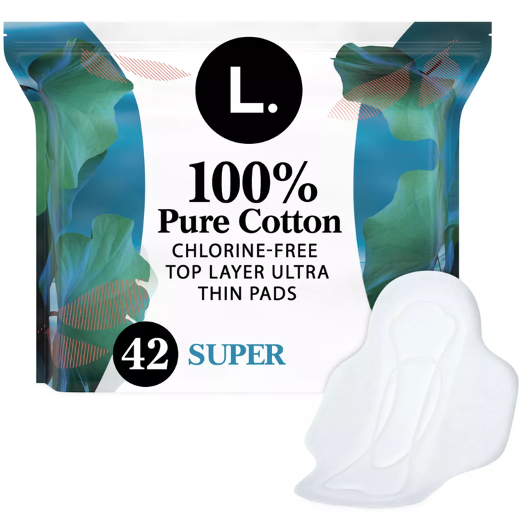 L . Organic Cotton Topsheet Ultra Thin Super Absorbency Pads ($9)