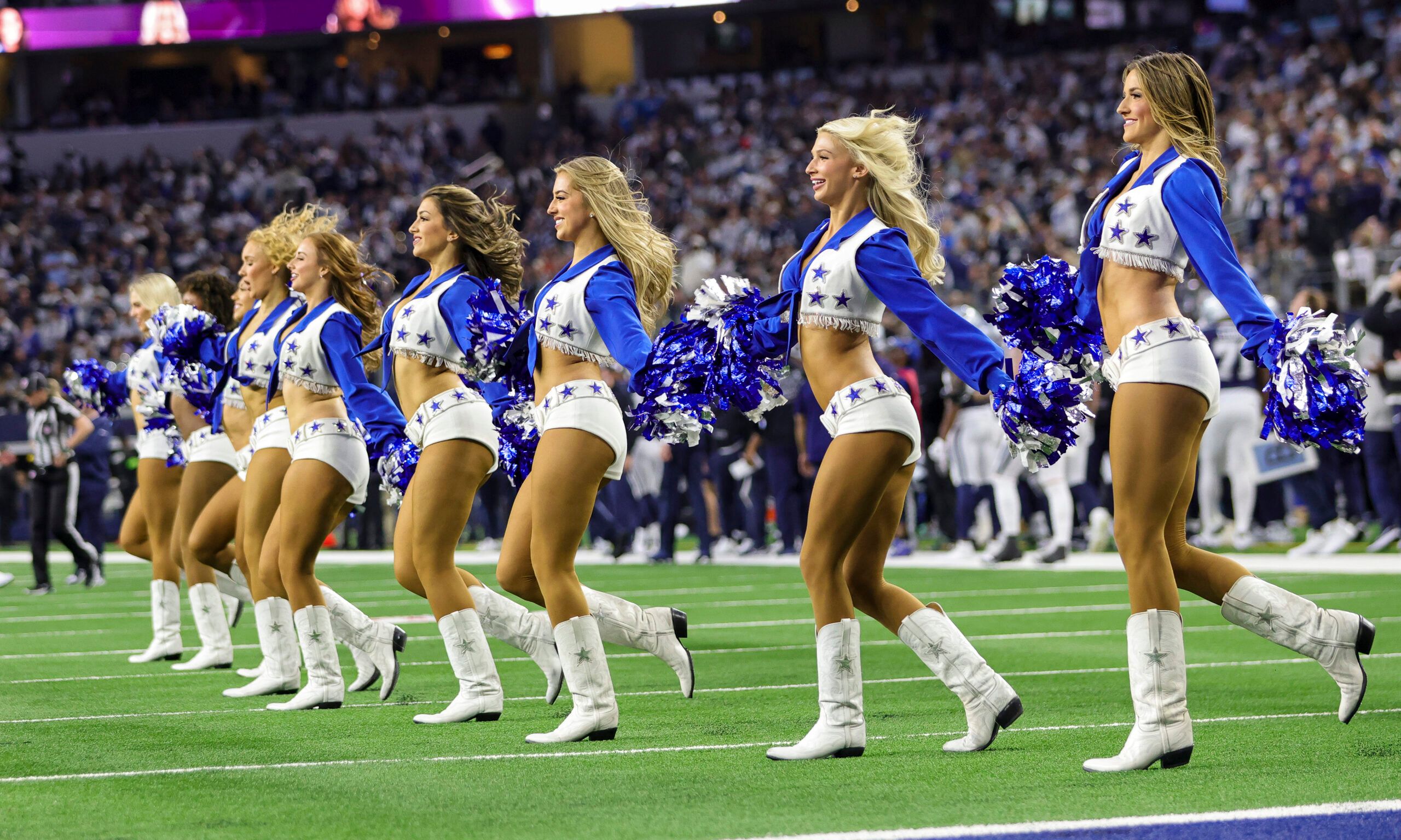 The Dallas Cowboys Cheerleaders perform during the Dallas Cowboys game