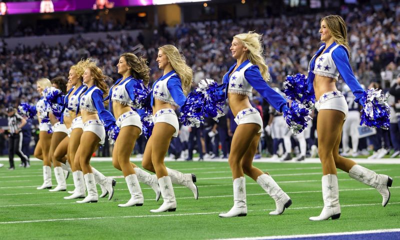 The Dallas Cowboys Cheerleaders perform during the Dallas Cowboys game