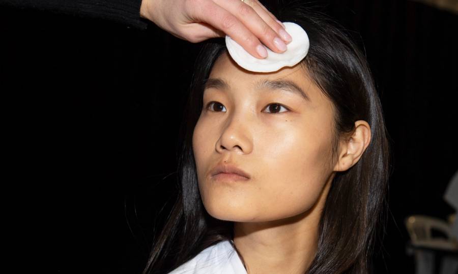 model using victoria beckham bioderma micellar water backstage