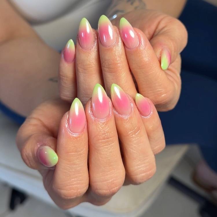 watermelon chrome ombre nails