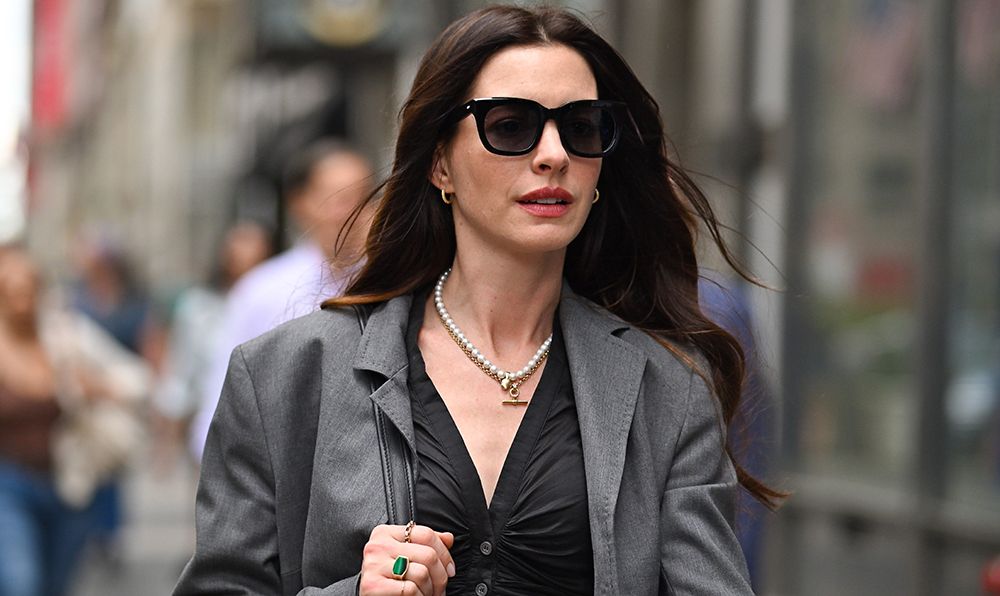 Anne Hathaway is seen on the set of 'The Devil Wears Prada 2' in Midtown Manhattan on July 22, 2025 in New York City.
