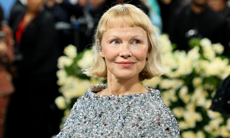 Pamela Anderson attends the 2025 Met Gala Celebrating "Superfine: Tailoring Black Style" at Metropolitan Museum of Art on May 05, 2025 in New York City.