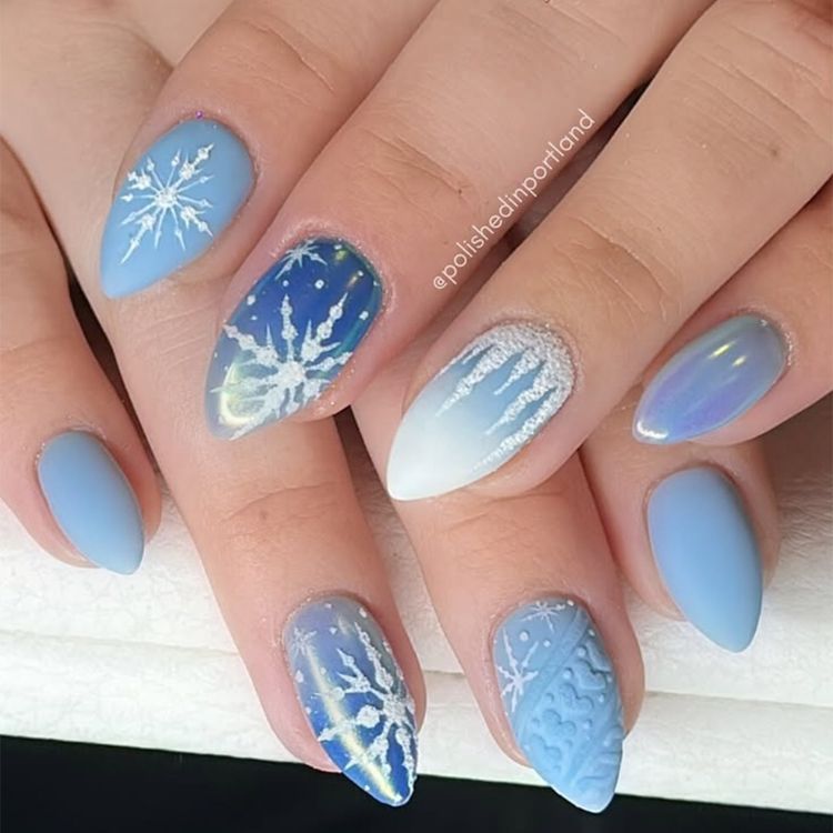 Duo Chrome Icy Blue Nails