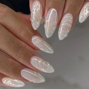 3d milky chrome nails