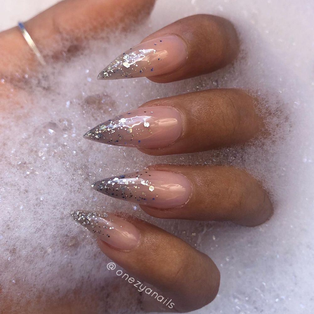 glitter ombre stiletto nails