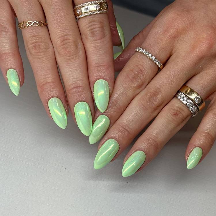 Key lime chrome nails