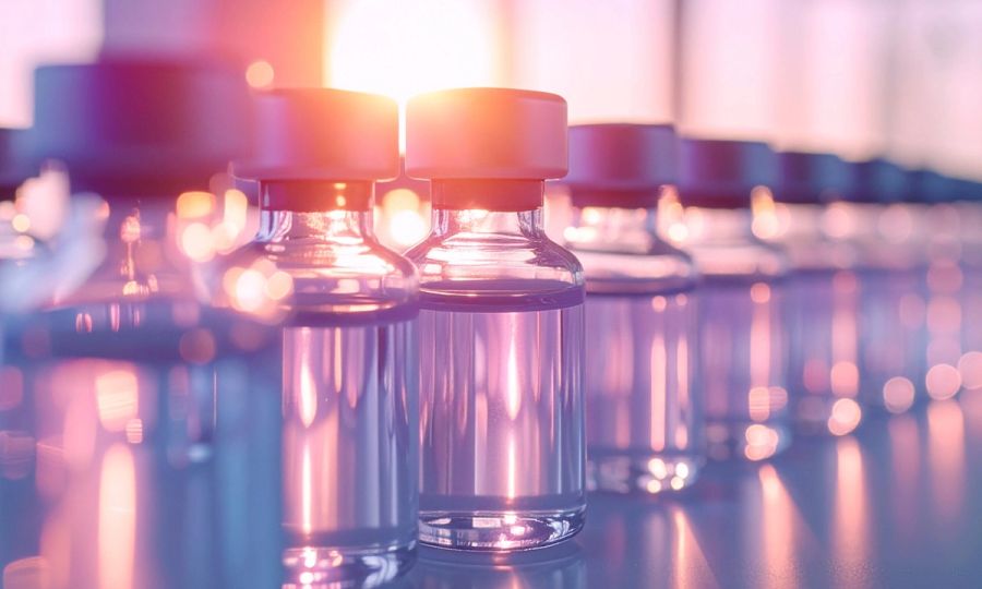 AI PROMPT: FIREFLY ROWS OF VIALS IN A OFFICE, EDITORIAL STYLE PHOTO, FUTURISTIC TECHNOLOGY, PASTEL TONES, CINEMA