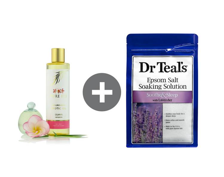 Dr. Teal’s Epsom Salt Soaking Solution + Pure Fiji Guava Oil = Nongreasy Scrub