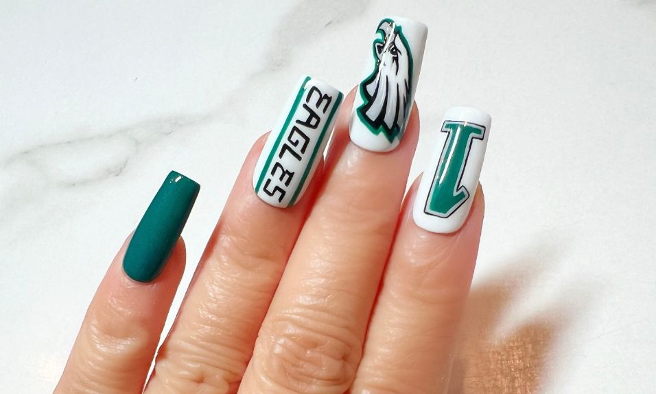 Philadelphia Eagles-themed manicure