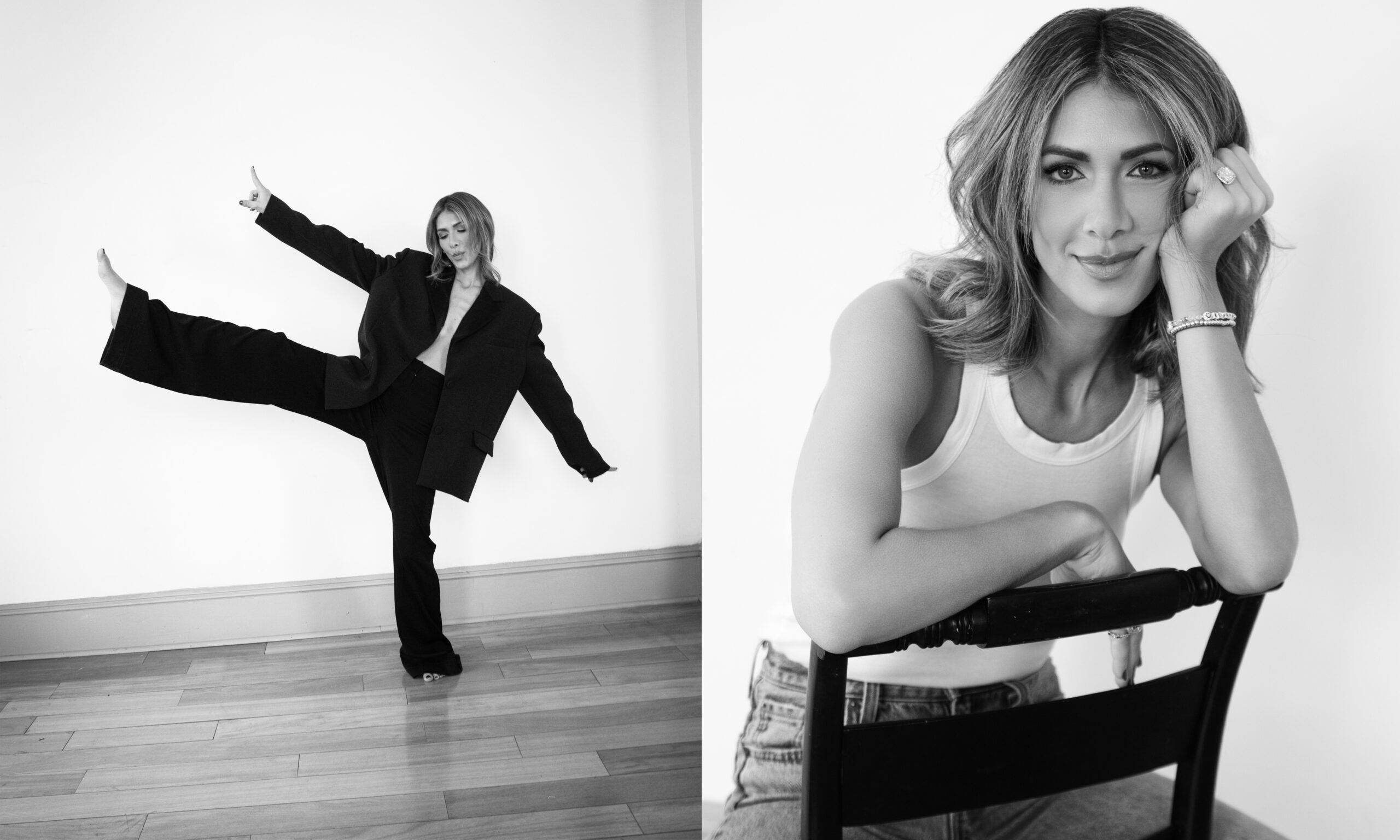 side by side black and white images of "Real Housewives of New York," Erin Lichy