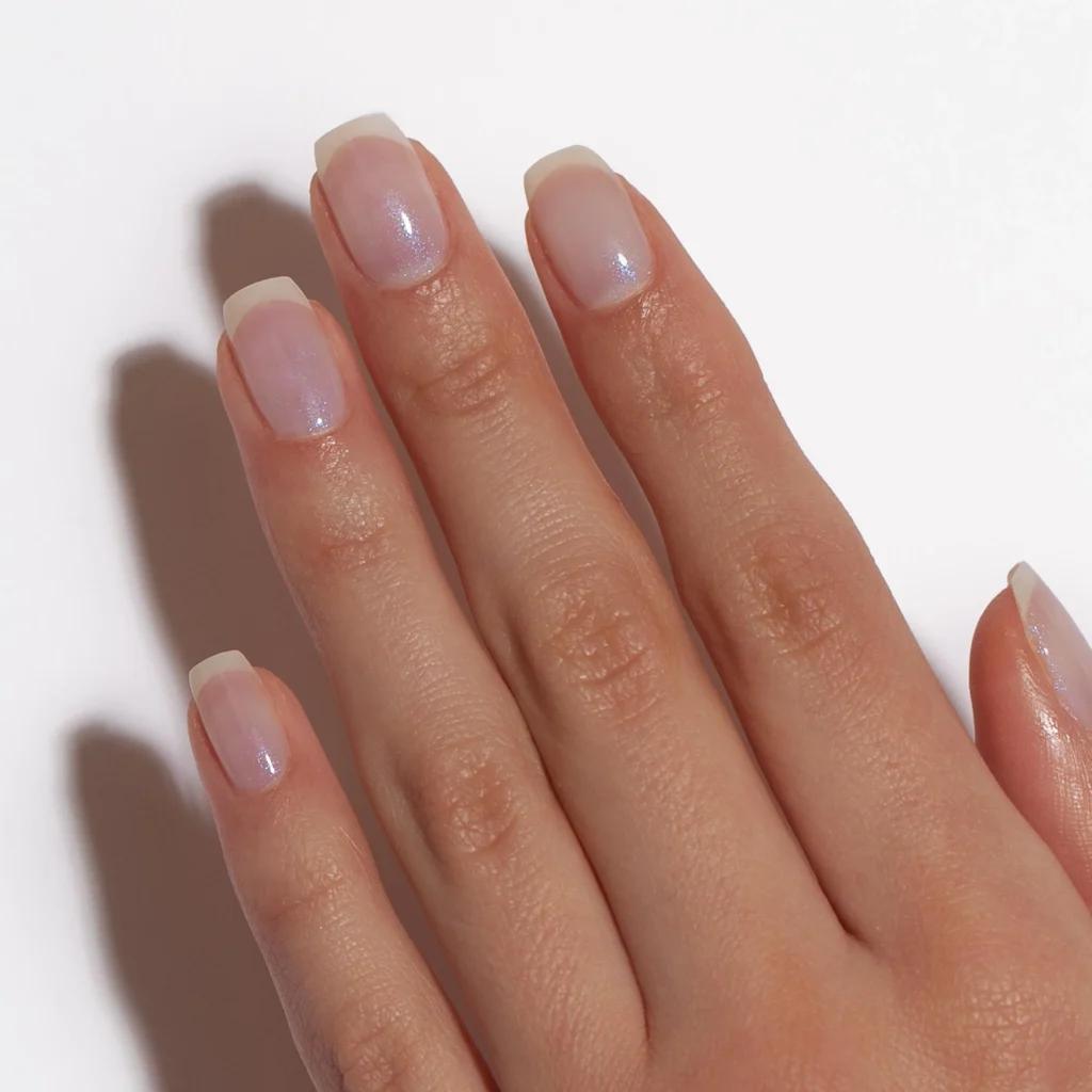 hand with natural shimmer nail polish
