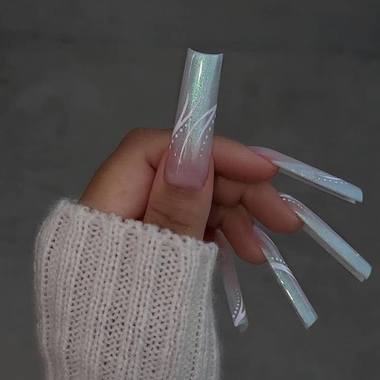 Long Ombre Icy Chrome Nails